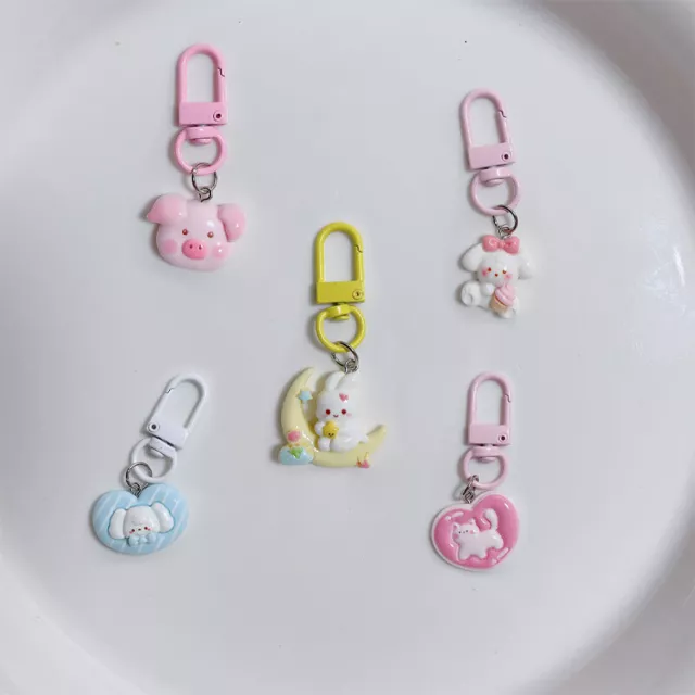 Cute Animal Mini Keychain Lovely Pig Rabbit Cat Keyring Earphone Case Decoration 3