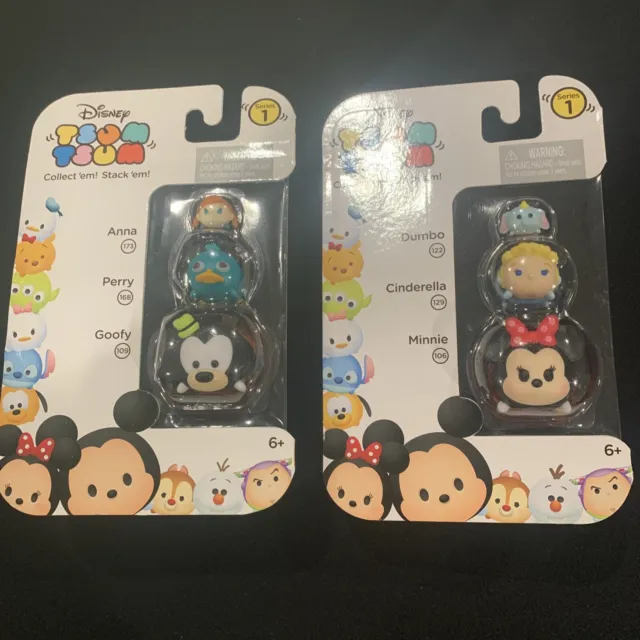 Disney Tsum Tsum New! 2 New Packs Of 3 (6 Total Figures) Collect ‘Em, Stack ‘Em!