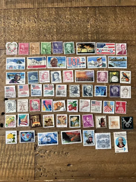 60 Usa American Used Vintage Postage Stamps All Different