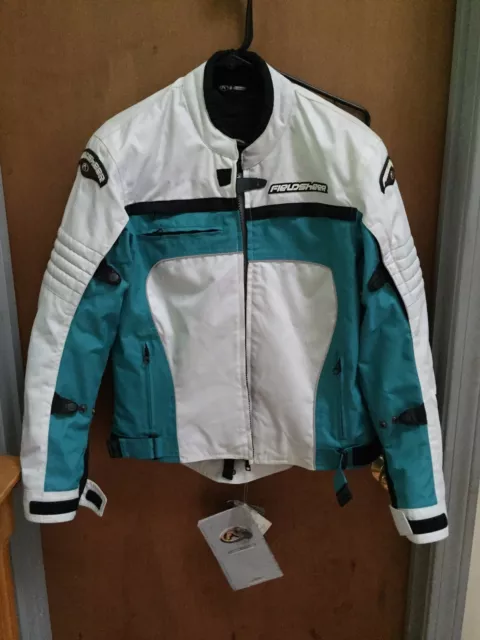 Fieldsheer Womens Motorcyle Jacket White and Teal