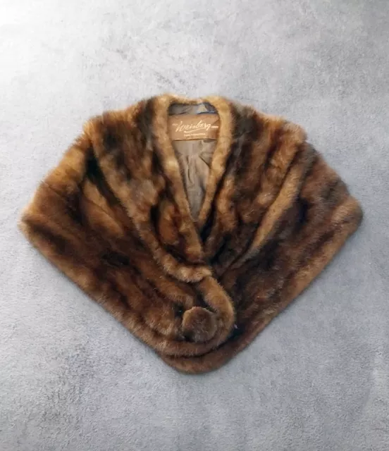 Vintage Weisberg Sons Genuine Brown Mink Fur Stole Wrap Cape Pelerine Coat