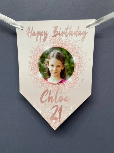 PERSONALISED Photo BIRTHDAY BUNTING BANNER PARTY  Rose Gold