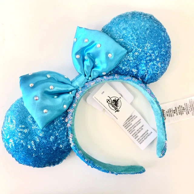 2022 Disney Parks Blue Aqua Sequin Minnie Mouse Ears Headband - NEW