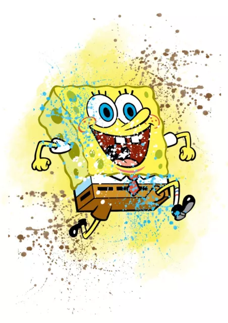 Spongebob Squarepants Watercolour Splash Set Of 4 Prints Pictures Wall Art 2