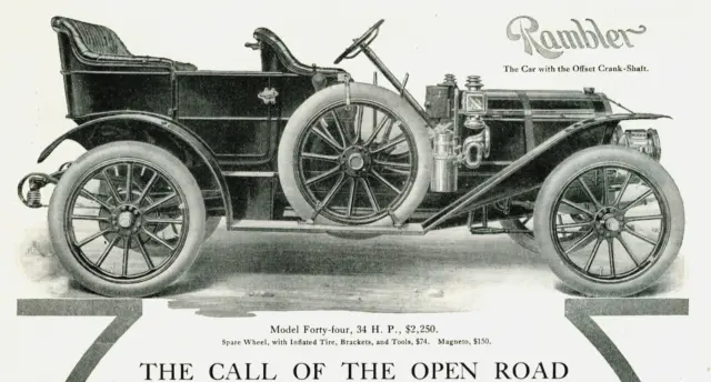 1909 Original Rambler Forty-Four Ad. The Call Of The Open Road. Kenosha, Wisc