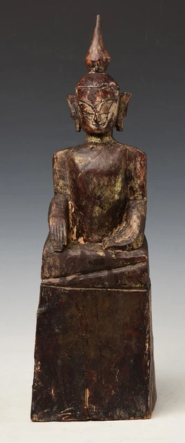 18th Century, Shan, Antique Tai Lue Burmese Wooden Seated Buddha