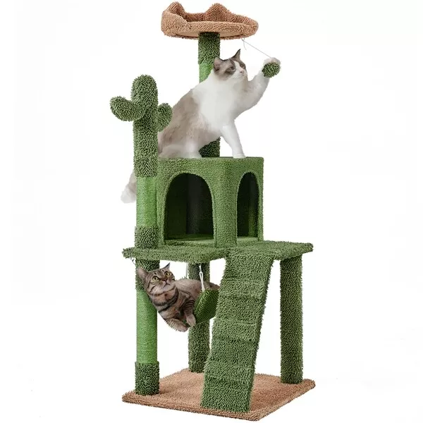 Arbre à Chat Cactus Multiniveau Tour pour Chat Hamac Poteaux à Griffer 135,5 cm