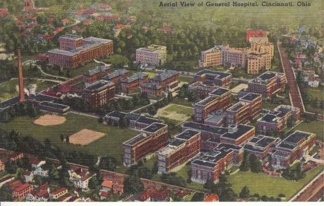 Cincinnati, Ohio - Aerial View of General Hospital - Vintage Post Card
