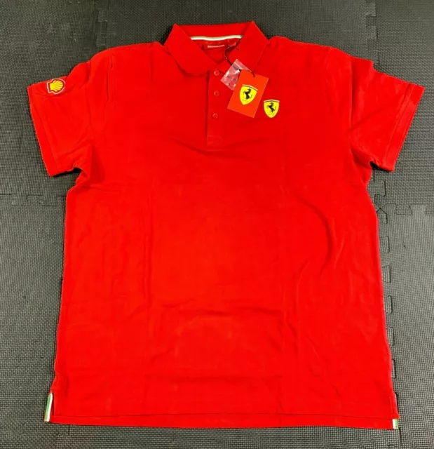 Ferrari Herren Polo-Shirt "Classic" Gr. L Rot 100% Baumwolle Logo Shell