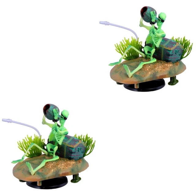 2 Count Fish Tank Landscaping Pirate Skull Decoration Aquarium