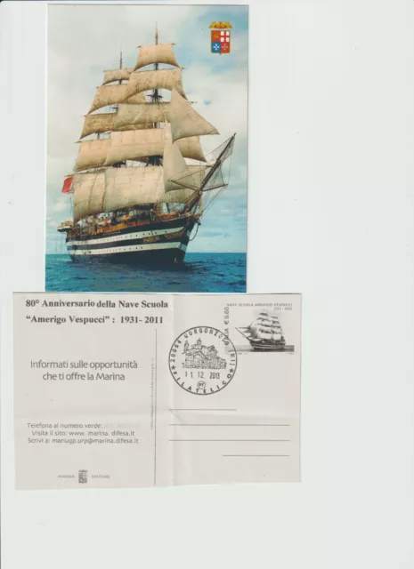 cartolina militare NAVE SCUOLA AMERIGO VESPUCCI 80° ANNIVERSARIO . AFFRANCATA