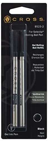 Cross Rollerball Gel Ink Refill for Selectip Pens, Medium, 8523-2 – Black (Pa...