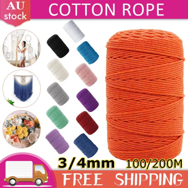 200M 3mm Natural Cotton String Twisted Cord Craft Macrame Artisan Rope Weaving