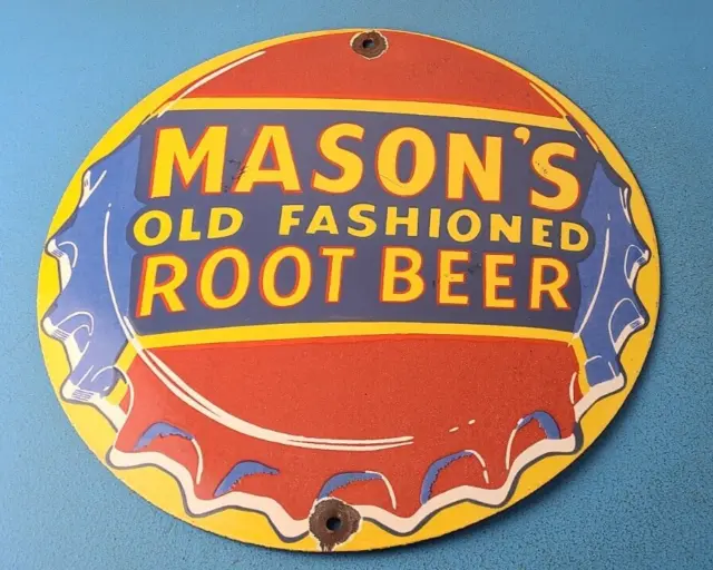 Vintage Root Beer Sign - Masons Old Fashioned Beverage Piggly Gas Oil Pump Sign