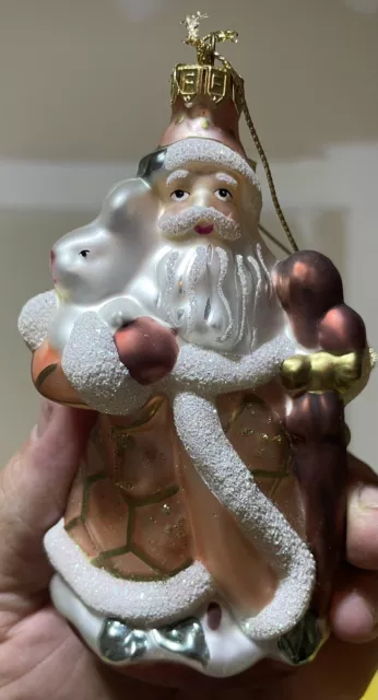 Vintage Fitz and Floyd Snowy Woods Santa Claus Glass Ornament Christmas