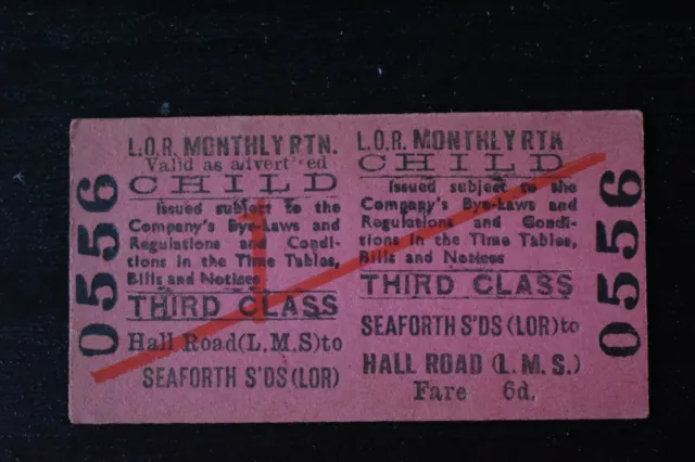 Liverpool Freibahnticket LOR SEAFORTH nach HALL RD Nr. 0556 MONATLICHE RÜCKGABE