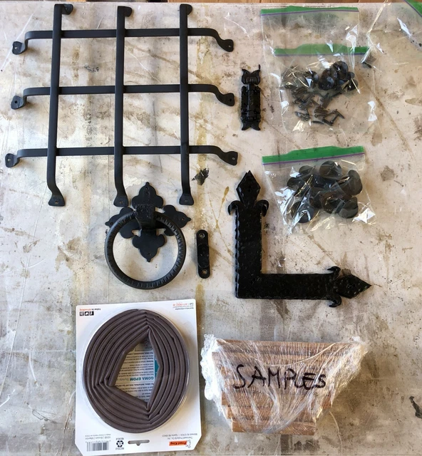 36 pc Wrought iron hand forged hardware package for a door cage nails knocker