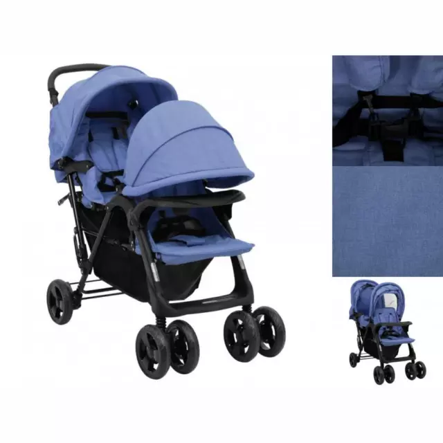 Kinderwagen Kinderkarre Buggy Zwillings-Geschwisterwagen Marineblau Stahl