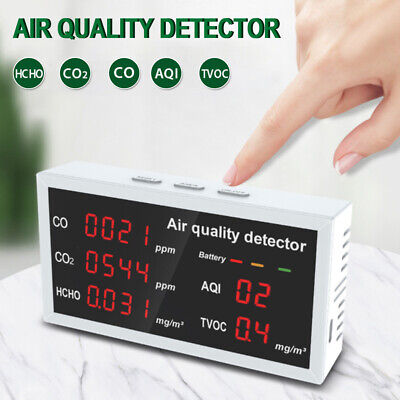 5 In1 Indoor Air Quality Monitor CO CO2 HCHO TVOC AQI Meter Detector Tester