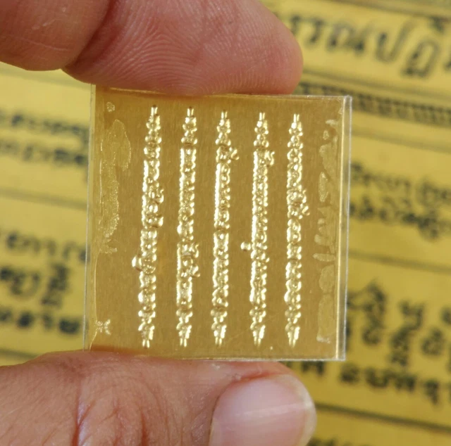SHEET GOLD TAKRUD Yant 5 row Thai Amulet Talisman Protection Defense