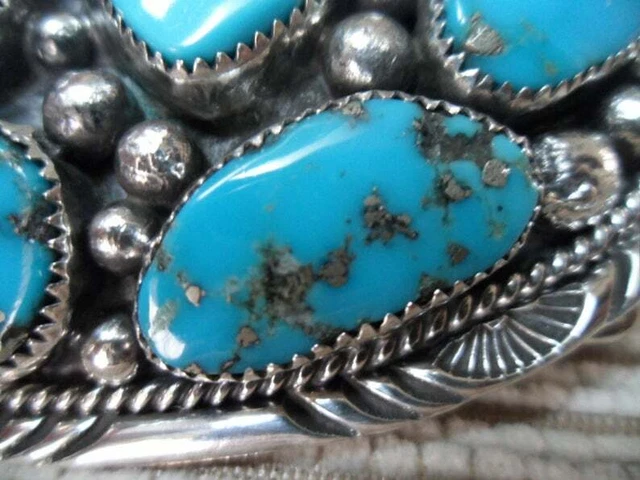 “Gem Grade” Morenci Turquoise 9 Stone Sterling Silver Belt Buckle 3.75"L