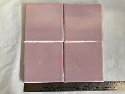Lot Of 4 AETCO VTG PINK Ceramic Wall Tiles 4.25 square Reclaimed Glossy 4x4