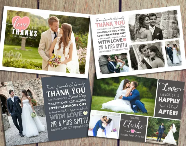 Premium Personalised Wedding Thank You Cards inc. Envelopes & Photos (W2)