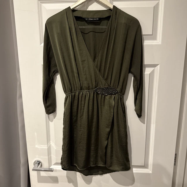 slim fit dress slacks Zara Green and Beige Size XS Dress – Swap Boutique main image 1