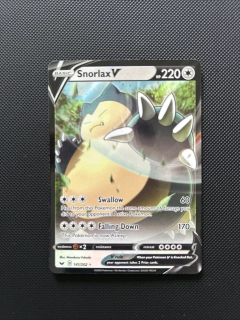 Snorlax V Pokemon Card Snorlax V 141/202 Ultra Rare Pokmon Card - Sword &  Shield Set Near Mint Condition Jumbo Pokemon Cards