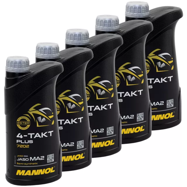 5x 1 Litro Mannol 4-Takt Plus Api Sl SAE 10W-40 Parte Sintético Moto Scooter