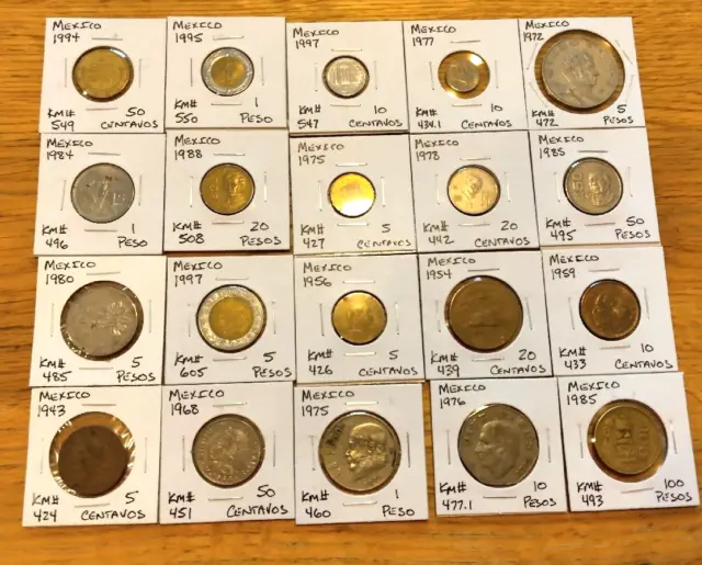 Mexico Coin Lot - (20 Coins) - All 2X2 Carded- See all 21 photos -  (Lot#A178)