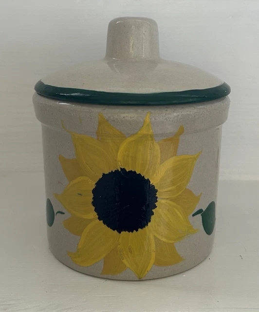 Vintage 5" Roseville Butter Crock with Lid. RRP Handpainted Sunflower  1pt 