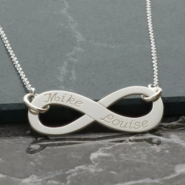 925 Solid Sterling Silver Personalised Infinity Love Pendant Necklace and Chain