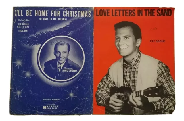 Lot Of 2 Vintage Sheet Music Pat Boone & Bing Crosby I'LL BE HOME FOR CHRISTMAS