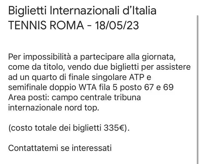 Biglietti Internazionali d’Italia TENNIS ROMA - 18/05/23