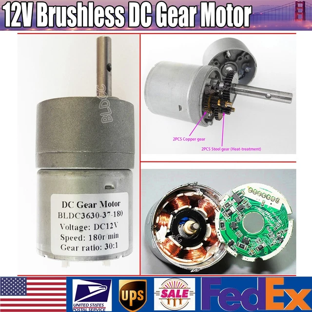 180RPM ELECTRIC DC12V High Torque Brushless Gear Motor W/ PWM Dual Ball