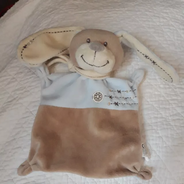 Dpb Simba Toys Nicotoy Doudou Lapin Plat Bleu Beige Echarpe Points Croix Tbe