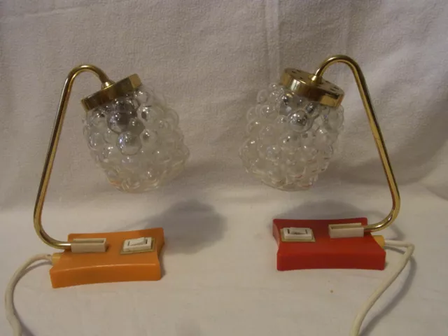 Pair Bubble Glass Night Stand Bedside Lamp H.Tynell Style Mid Century 70s #UEBN