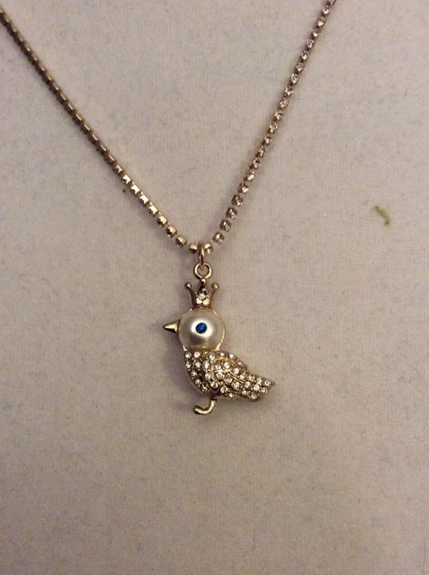 Betsey  Johnson Rhinestone Chain W/  Faux Pearl Pendant critters bird B20