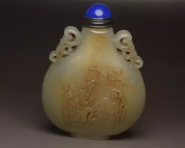 Old Chinese Natural Hetian Jade Snuff Bottle Carved Sheep Statue Collection Gift