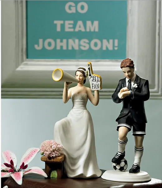 Funny Football Couple Bride And Groom Wedding Cake Top Anniversary Decor Favor