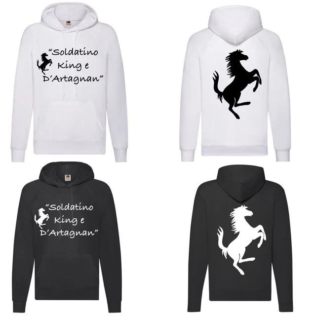 Felpa Febbre da Cavallo bianca nera uomo unisex con cappuccio Proietti Montesano