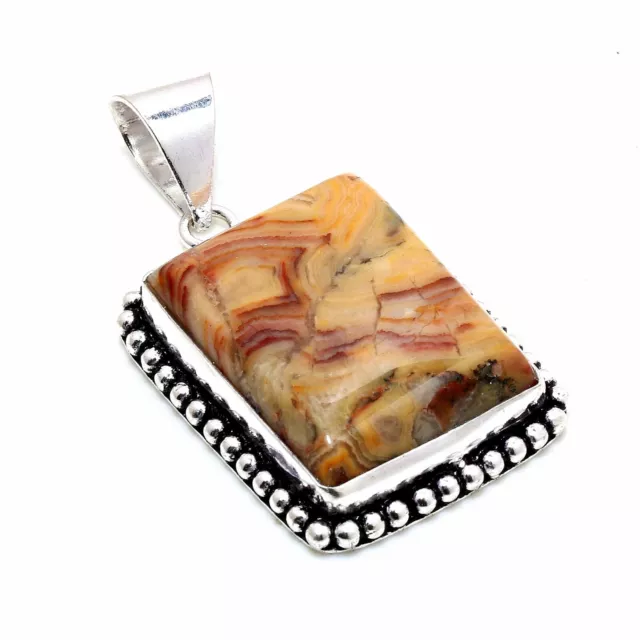 925 Sterling Silver Crazy Lace Agate Gemstone Handmade Pendant Jewelry Size 2.0"