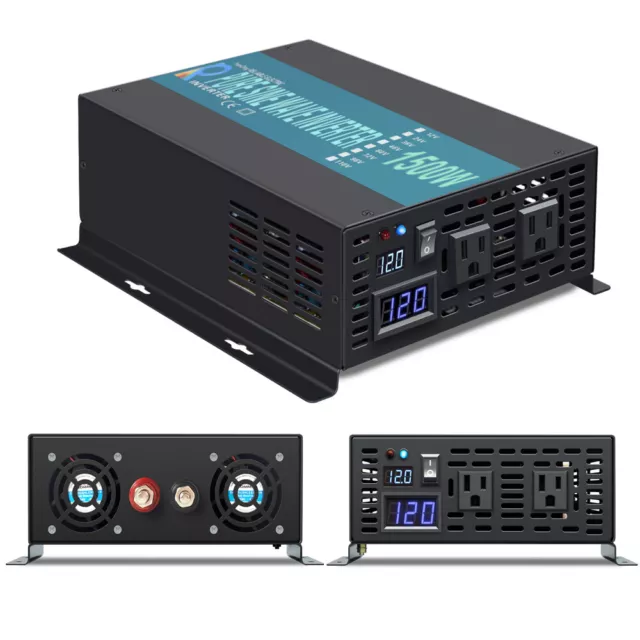 Car Power Inverter 1500W 12V DC Pure Sine Wave Solar Truck Motor Camp Home Boat
