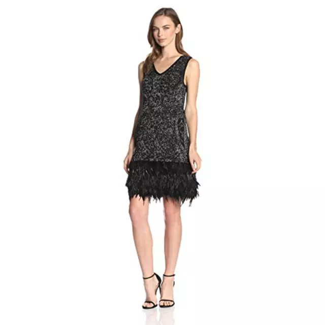 Nanette Lepore Metallic-Knit Feather Music Hall Dress Womens Size Small 3