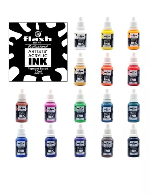 Acrylic INK Set of 16 Colors Bottle 20 ml with Rich Pigments Vibrant Paints