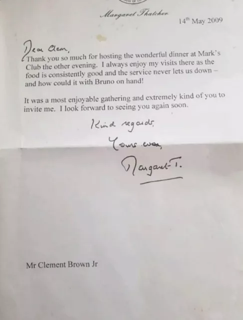 Margaret Thatcher Signed Letter Photocopy