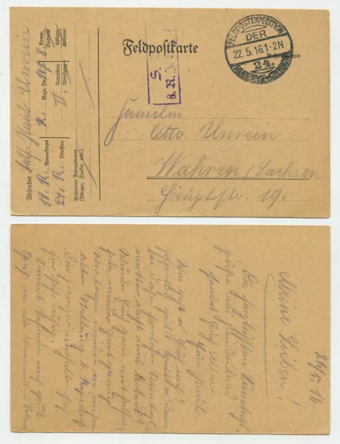 97355 - Postal de campaña - 22.5.1916 a Wahren, Sajonia