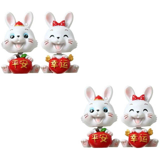 4 Pcs Bobblehead Toys Rabbit Car Dashboard Decor Doll Ornament Statuette
