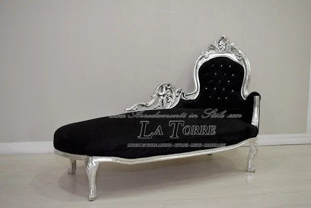 DORMEUSE BAROQUE NOIR Et Argent – Chaise Longue De Luxe Capitonnée